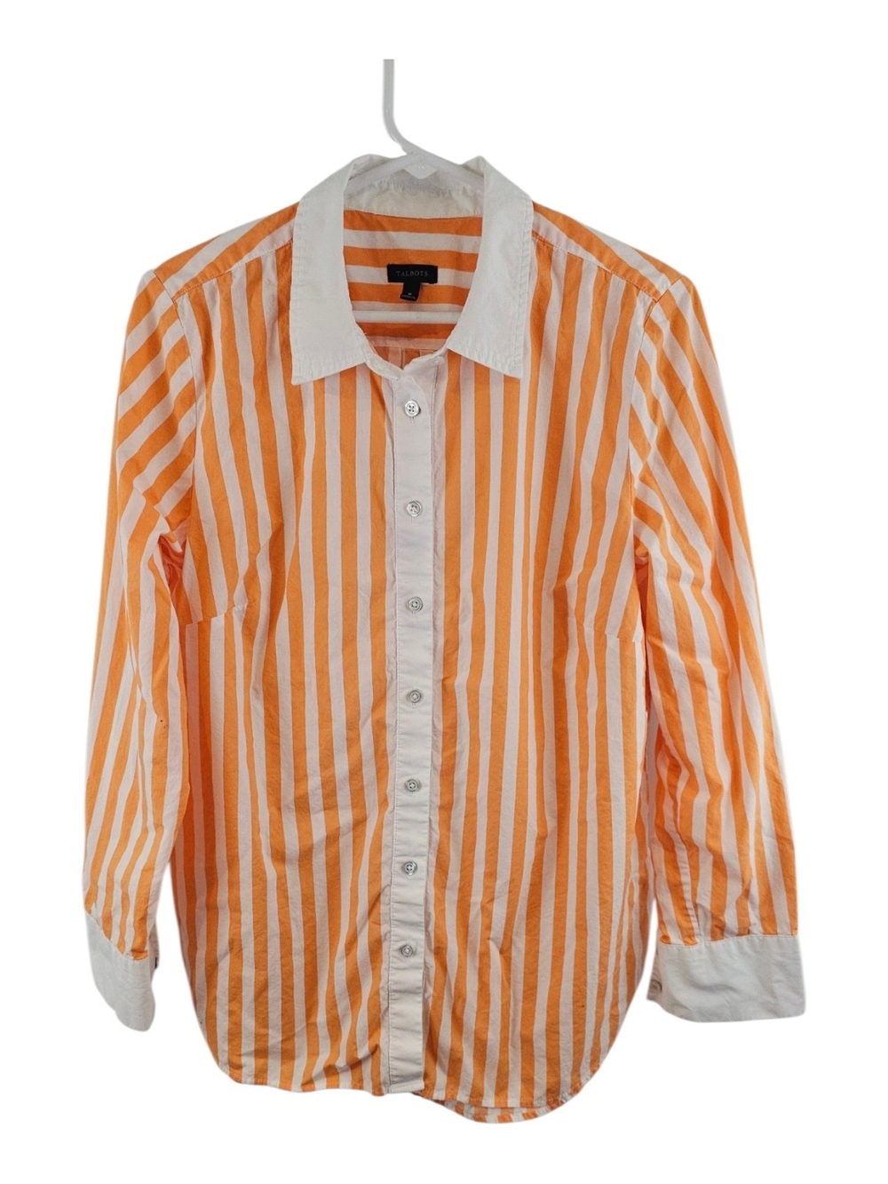 Talbots Orange & White Striped Button-Down Shirt Size M 100% Cotton